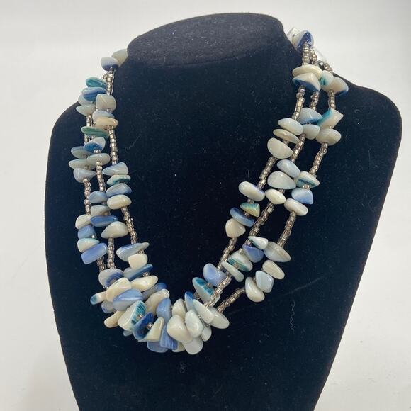 Vintage blue shell beaded layered choker necklace - Picture 1 of 4